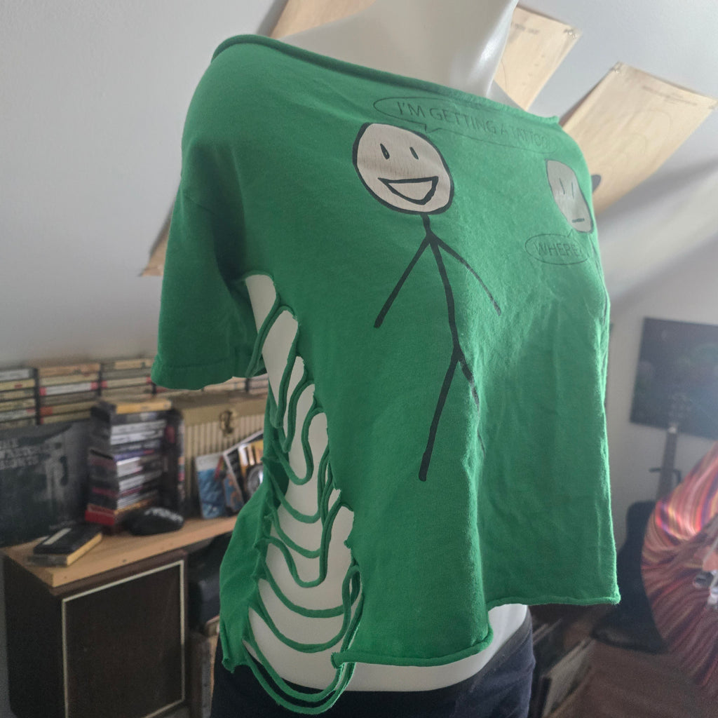 I'm Getting a Tattoo Graphic Crop Top | Handmade Upcycled Off-Shoulder Tee | Funny Tattoo Humor Shirt | XL