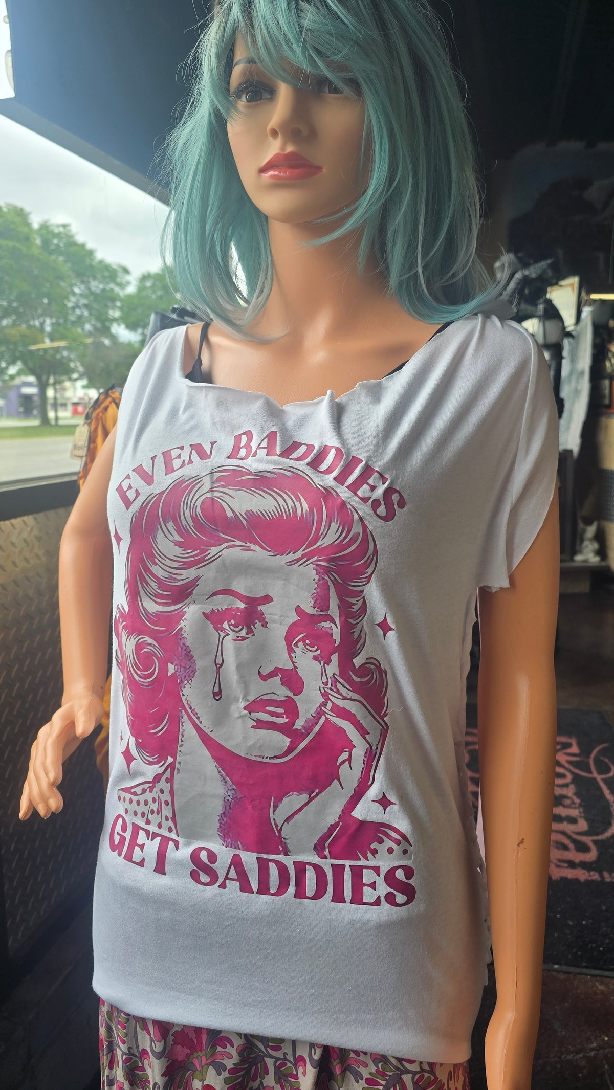Even Baddies Get Saddies Reconstructed Graphic Tee | One-of-One Handmade Pink Alternative Top