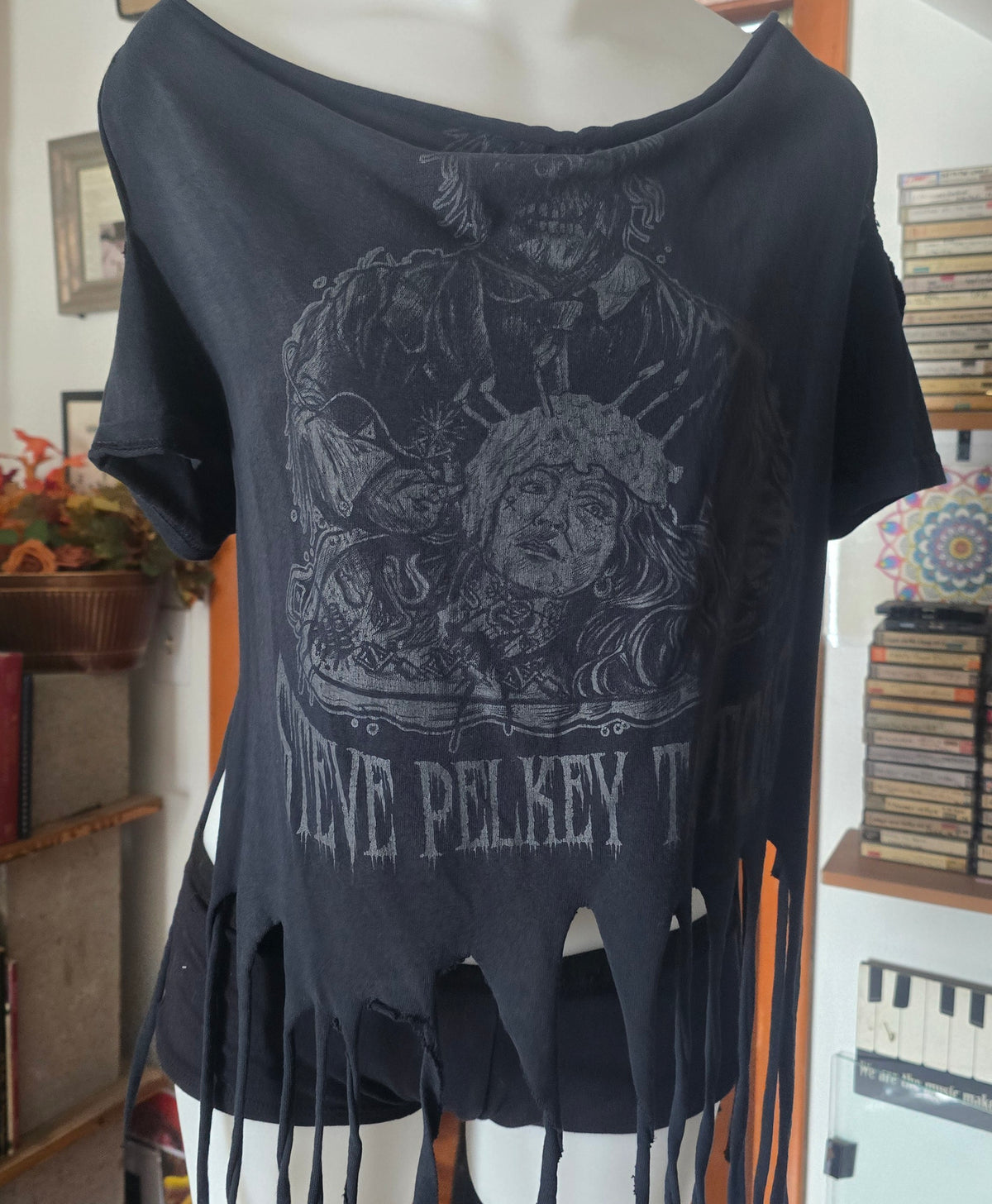 One-of-One Steve Pelkey "Your Head Is a Cake" Tattoo Tee | Upcycled Fringe Gothic Graphic Top | XL