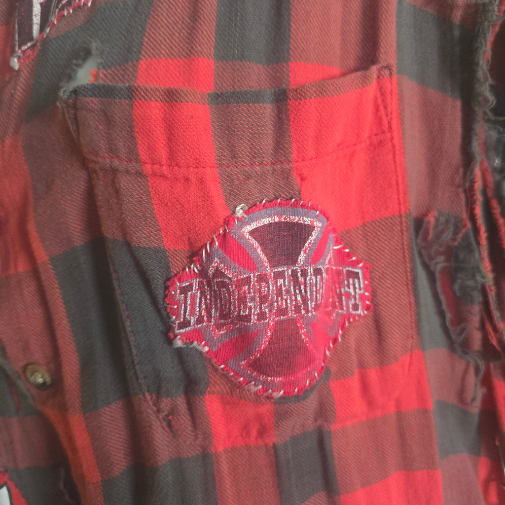 One-of-One Punk Patchwork Flannel Vest | Handmade Upcycled Sleeveless Buffalo Plaid Shirt | Oversized Unisex