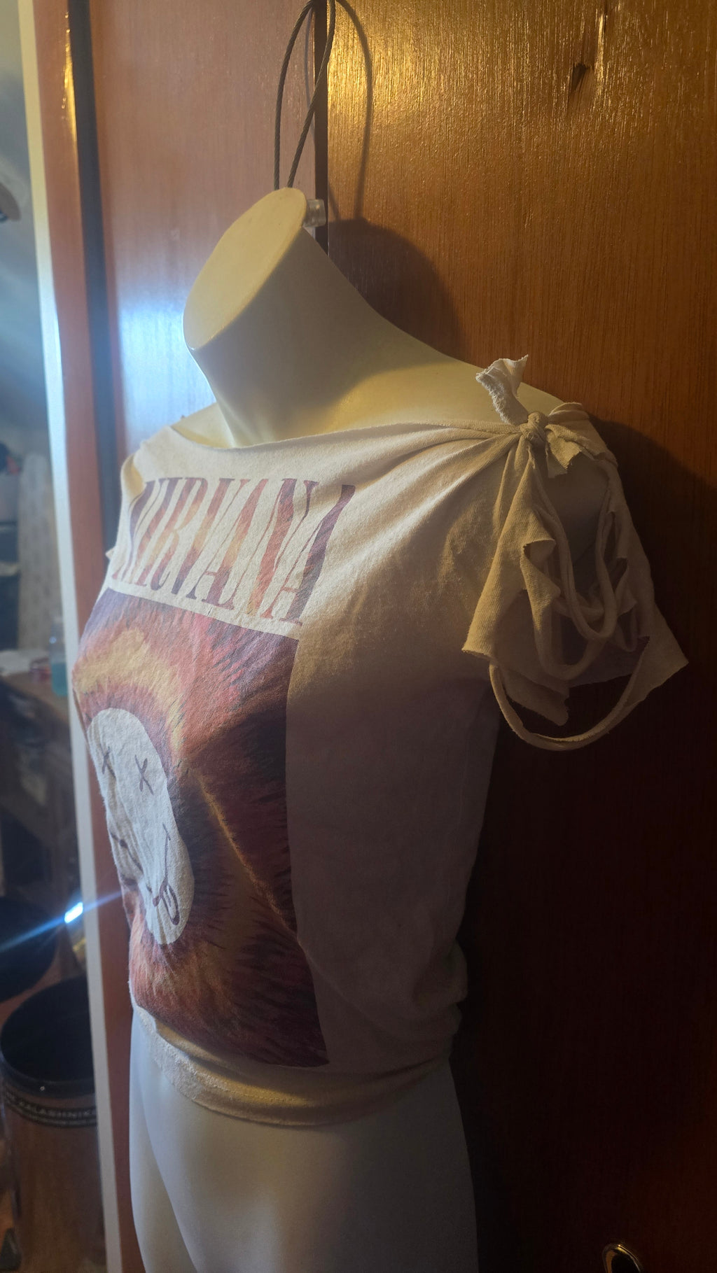 Nirvana Off-Shoulder Reconstructed Tee | One-of-a-Kind Upcycled Band Shirt | Women's Small