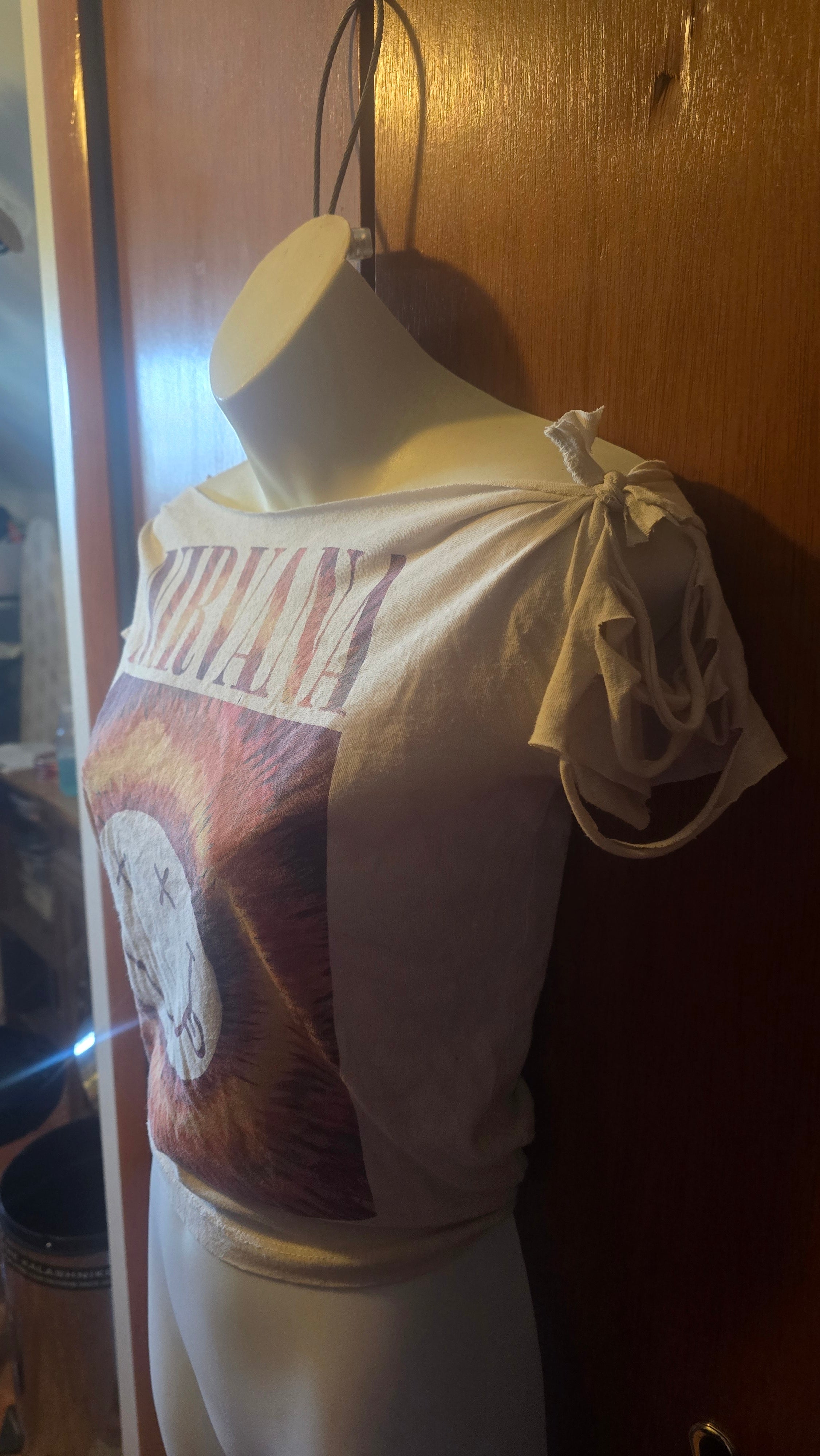 Nirvana Off-Shoulder Reconstructed Tee | One-of-a-Kind Upcycled Band Shirt | Women's Small