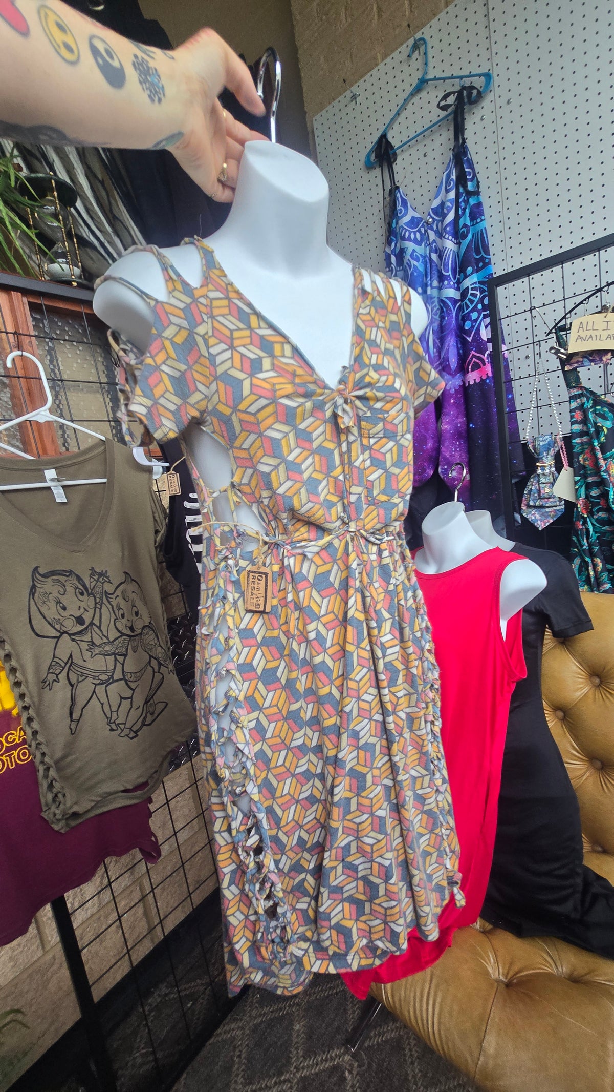 SOLD*** One-of-a-Kind Geometric Lace-Up Festival Dress | Boho Y2K Cutout Dress | Size Large