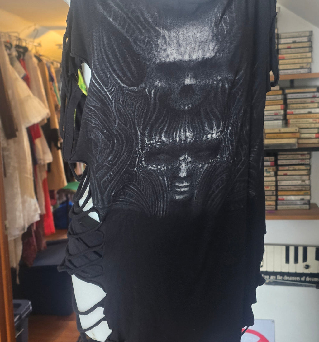 One-of-One Marshall Bennett Tattoo Tee | Upcycled Shredded Gothic Graphic Top | XL