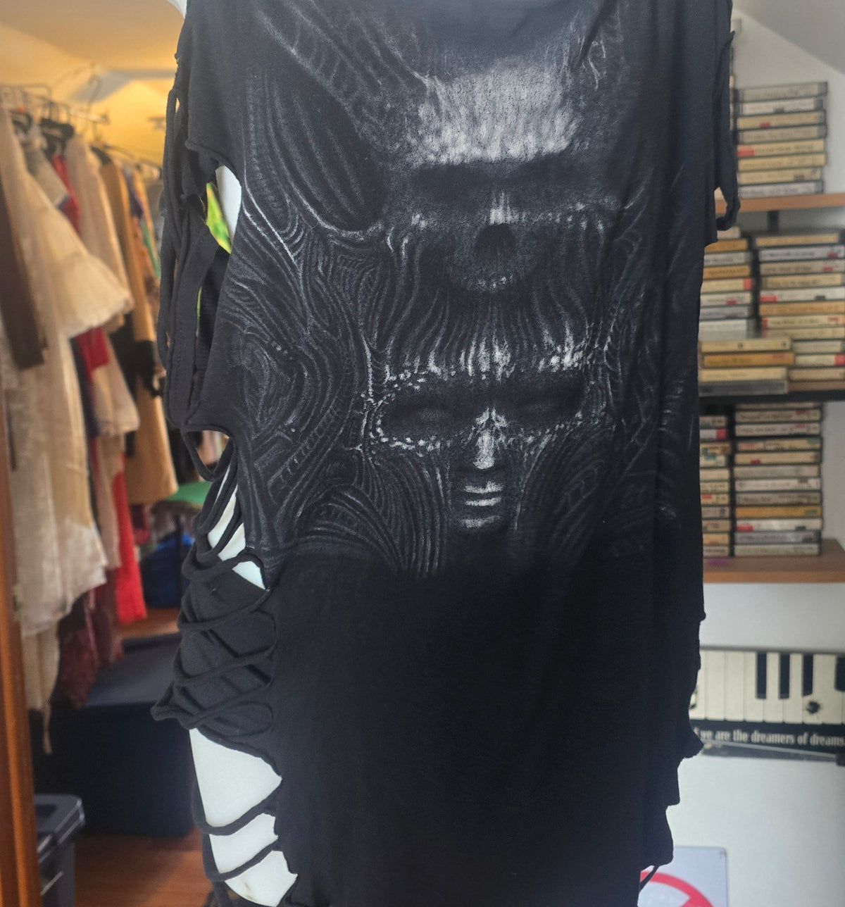 One-of-One Marshall Bennett Tattoo Tee | Upcycled Shredded Gothic Graphic Top | XL