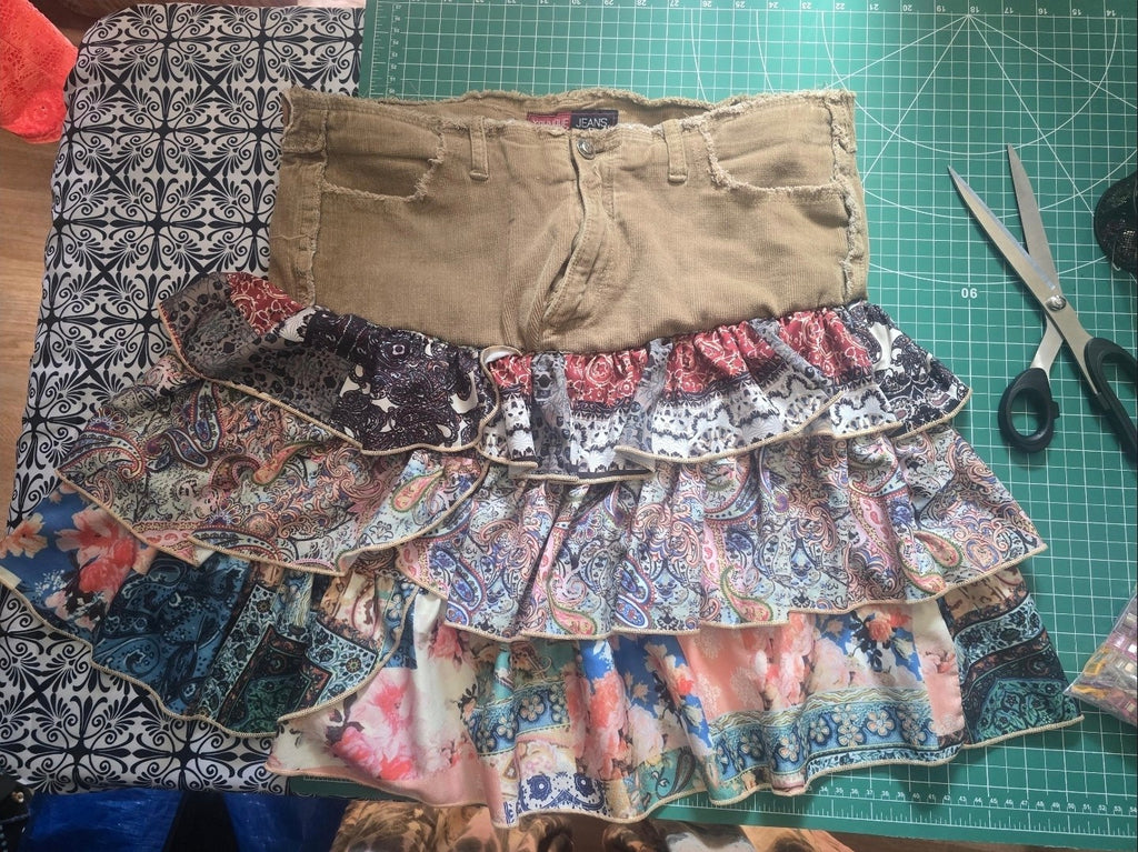 Remixed Resale Handmade Upcycled Retro Gamer Ruffle Mini Skirt