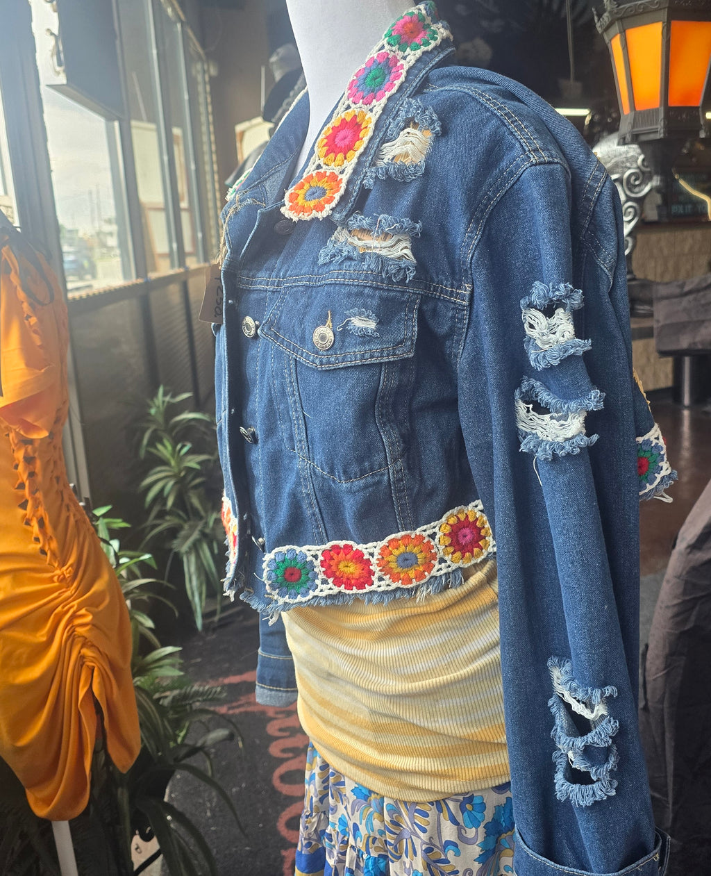 SOLD!!! One-of-One Upcycled Crochet Denim Jacket | Handmade Boho Festival Jacket | XL–2X