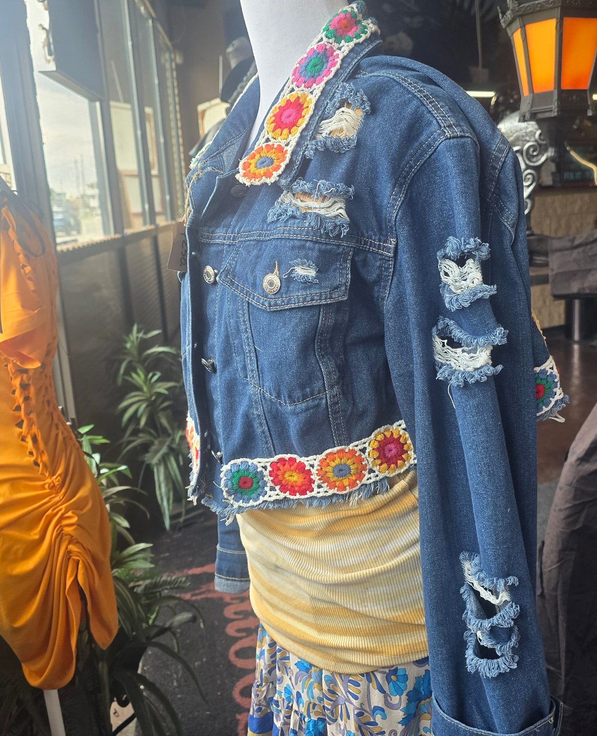 SOLD!!! One-of-One Upcycled Crochet Denim Jacket | Handmade Boho Festival Jacket | XL–2X