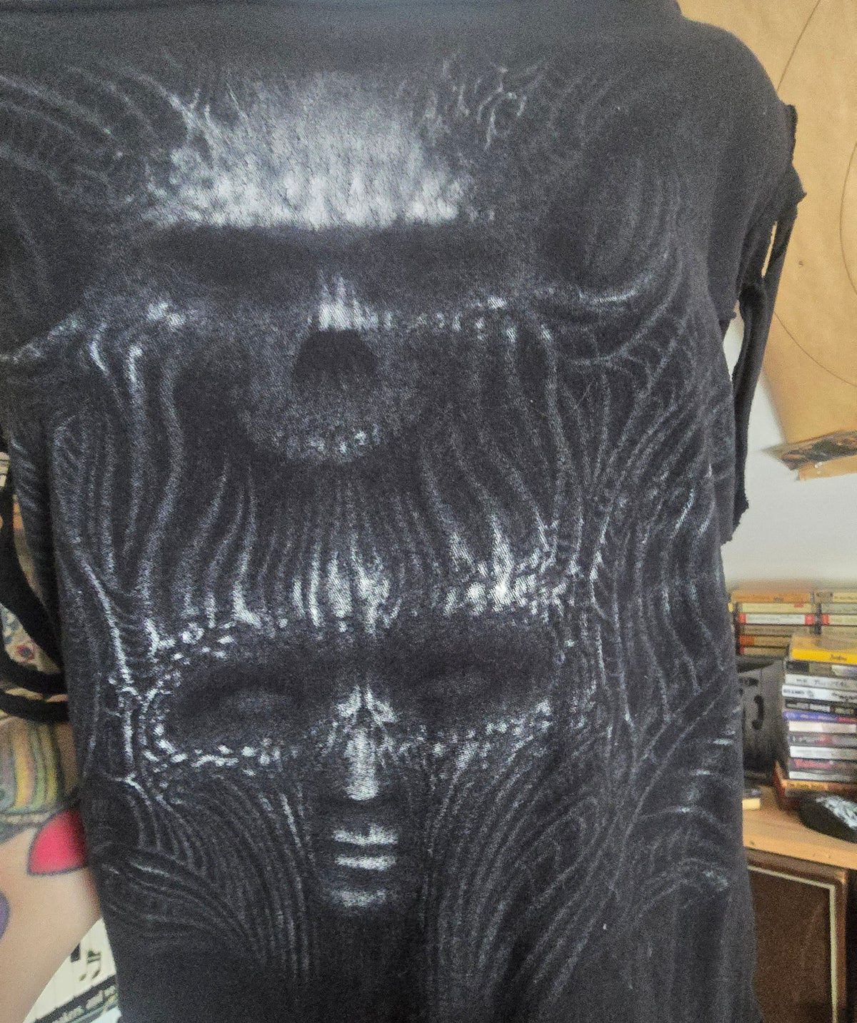 One-of-One Marshall Bennett Tattoo Tee | Upcycled Shredded Gothic Graphic Top | XL